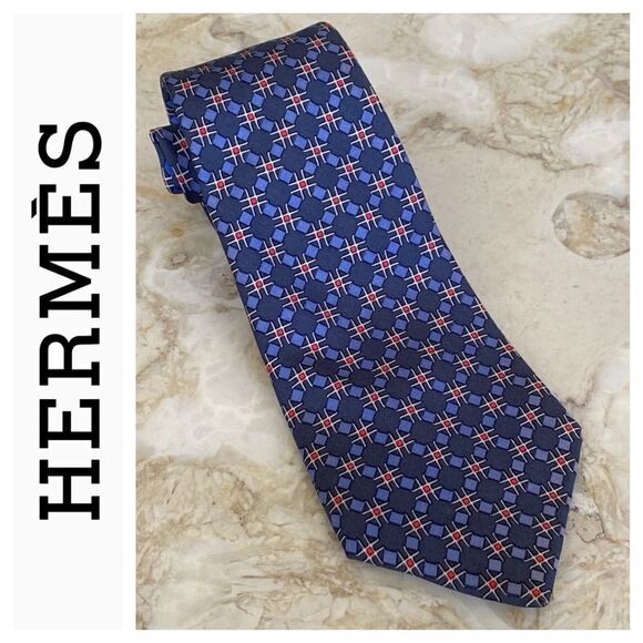 Hermes 100% Silk Geometric Pattern Tie - Picture 1 of 9